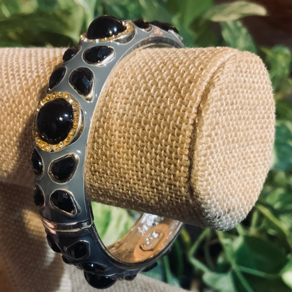 SEQUIN BRACELET ENAMEL JEWELED BANGLE -HINGE CUFF ⭐️BLK/CHARCOAL COMBO⭐️NWOT - Picture 5 of 11